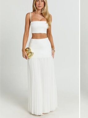 Showpo White Two-Piece Pleated Maxi Skirt Set